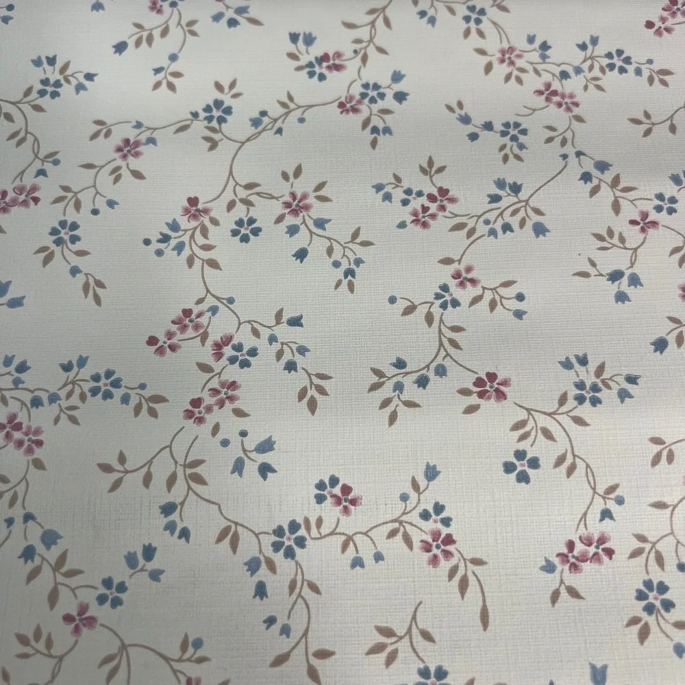 Vintage Floral Wallpaper Roll Cream Blue Mauve Botanical Vine 20.5in x ~56in